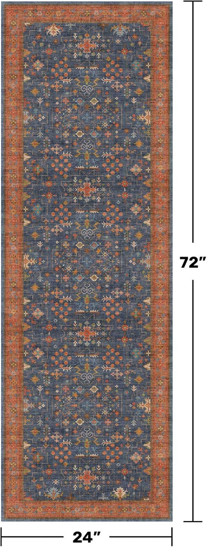 Navy Blue Runner Rug 2x6 for Kitchen, Hallway, Mudroom, Laundry Room, Bathroom, Washable Non Slip Non Skid Rubber Backing Low Pile Stain Resistance