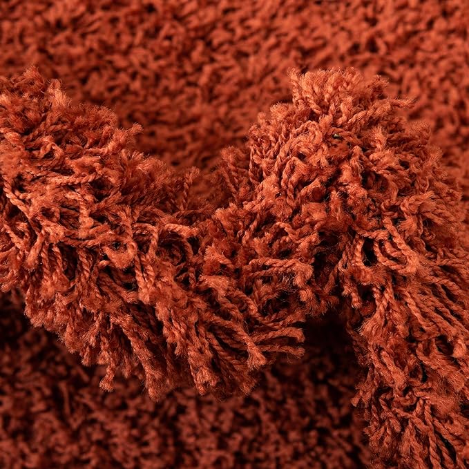 Unique Loom Solid Shag Collection Area Rug (4' 1" Round, Terracotta)