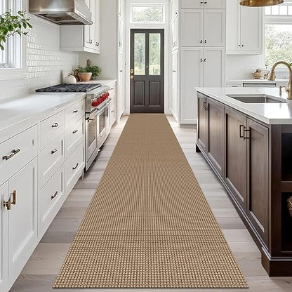 IOHOUZE Washable Exrea Long Hallway Runner Rug 3x18 Non Slip Rubber Backed Kitchen Runner Entryway Runner Indoor, Woven Rugs Floor Carpet for Kitchen Hall Entryway Stair, Orange/Tan/Brown