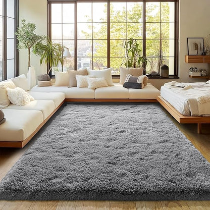 Dark Gray Fluffy Rug Plush Carpet for Bedroom Dorm, Non-Slip High Pile Rug, Shag Rug for Playroom Nursery Home Office Decor 6X9 Ft