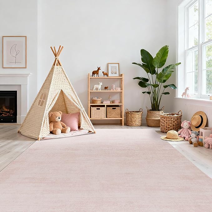 Large Area Rug for Bedroom,Washable Abstract Boho Rugs for Living Room 9x12,Pink
