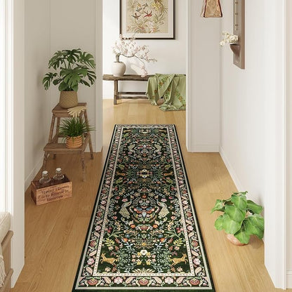 Runner Rug Washable Kitchen 2'x6' Floral Non-Slip for Entryway Indoor Soft Carpet Runner for Hallways, Kitchen, Laundry, Bedroom, Bathroom (Emerald Green)