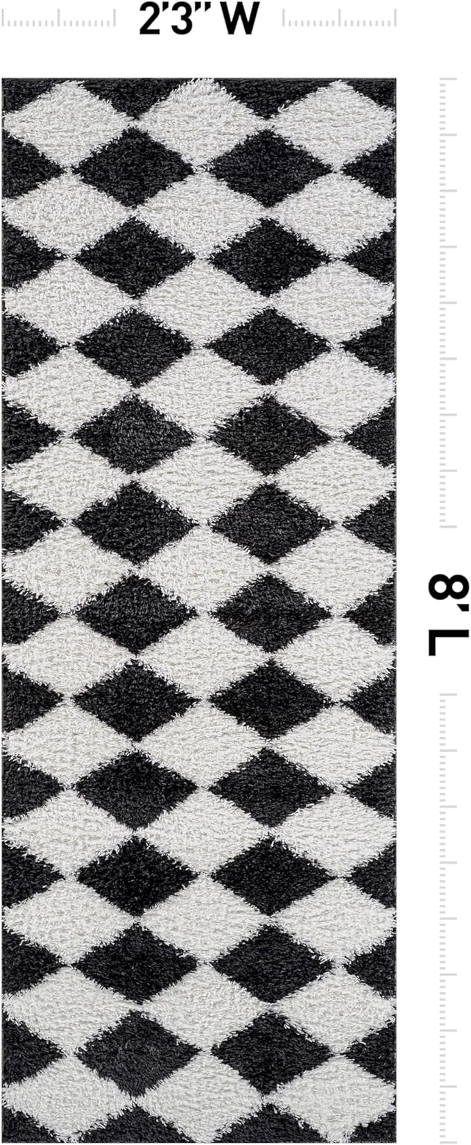 Rugshop Diamond Wave Pattern Shag Runner Rug Anthracite Dark Gray 2' 3" x 8' Perfect for Hallways, Kitchens, or Behind The Sofa