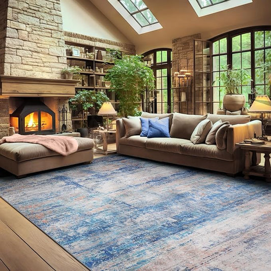 Abstract 9x12 Area Rug for Living Room Dining Room Office Bedroom Blue