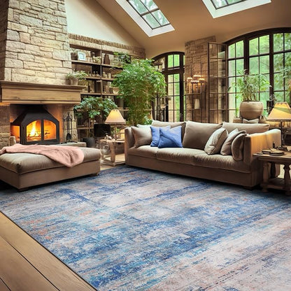 Abstract 3x5 Area Rug for Living Room Bedroom Entryway Blue