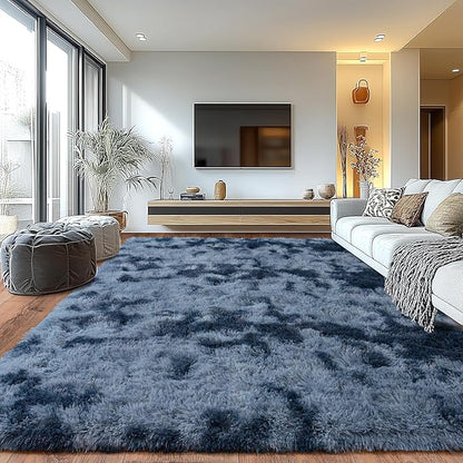 Extra Large Plush Rug High Pile Fluffy Rug for Living Room, Big Plush Non-Skid Shag Carpet, Soft Shaggy Rugs for Bedroom Indoor Modern Home Decor Tie Dye Camel 9x12ft