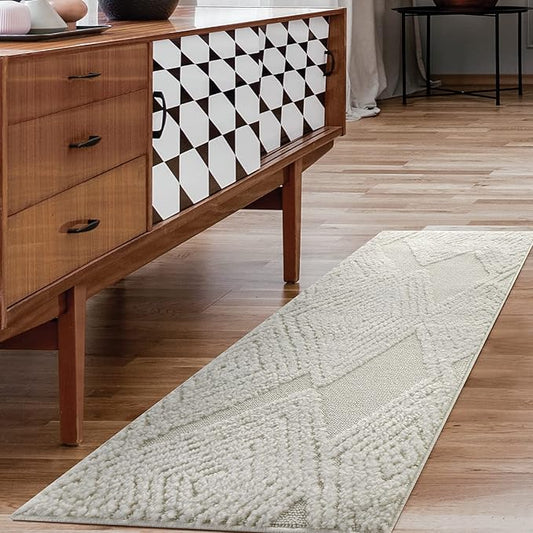 Antep Rugs Palafito 2x4 Geometric Shag Diamond High-Low Pile Textured Indoor Area Rug (White, 2' x 4')