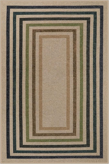 Lahome Modern Geometric Easy Jute Rug, 4x6 Washable Indoor Outdoor Carpet for Patio Living Room Farmhouse Natural Area Rug, Non Slip Contemporary Throw Mat for Entryway Office Dining Room