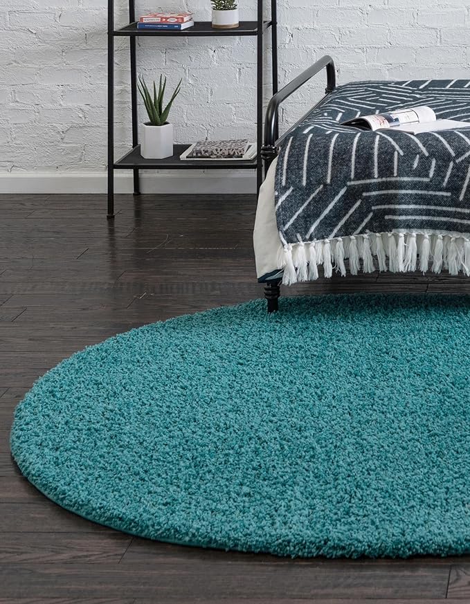 Unique Loom Solid Shag Collection Area Rug (8' x 10' Oval, Deep Aqua Blue)