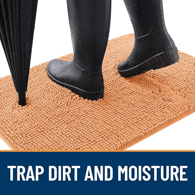 OLANLY Dog Door Mat for Muddy Paws 47x24, Absorbs Moisture and Dirt, Absorbent Non-Slip Washable Doormat, Quick Dry Chenille Mud Mat for Dogs, Entry Indoor Entryway Carpet for Inside Floor, Orange
