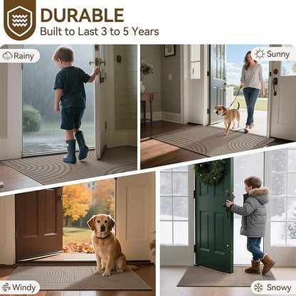 Front Door Mat 24''x35'', Absorbent Muddy Dirt Resist Washable Non Slip Low-Profile Indoor Doormat, Easy Clean Welcome Entryway Door Mats, Brown