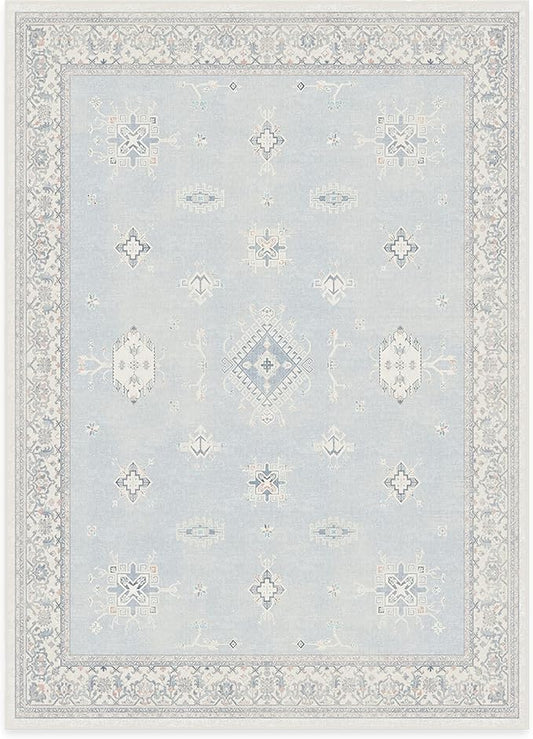 RUGGABLE Washable Vintage Area Rug – Verena Soft Blue 5x7, Stain-Resistant, Non-Slip – Medium Machine Washable Rugs for Living Room, Bedroom, Hallway, Entryway & Office–with Cushioned Pad