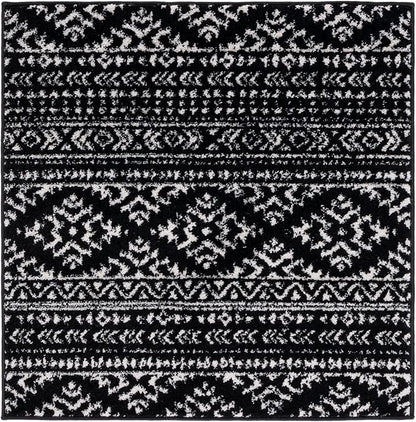 SAFAVIEH Tulum Collection Area Rug - 10' Square, Black & Ivory, Moroccan Boho Tribal Design, Non-Shedding & Easy to Clean, Ideal for Living Room, Bedroom, Dining Space (TUL272Z)