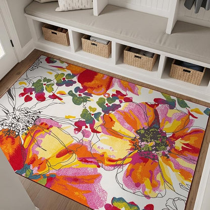 Rugshop Multi Bright Flowers Non Slip Non-Shedding Area Rug for Bedroom, Study and Living Room, 4' x 6'