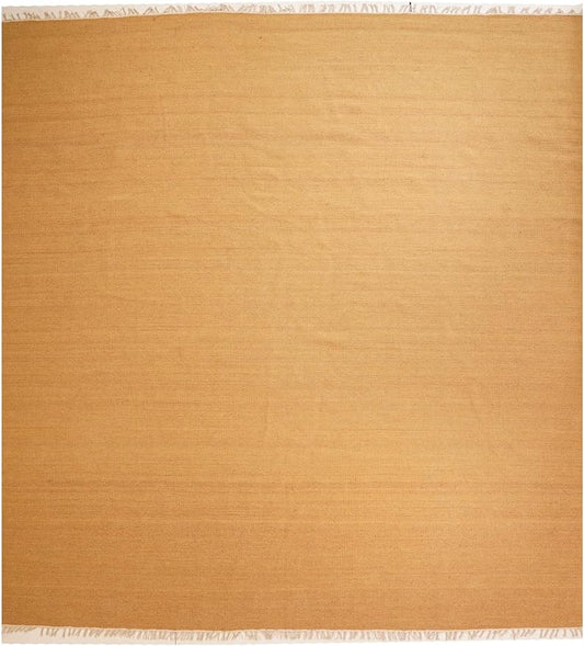 Rugsotic Carpets Hand Woven Flat Weave Kilim Wool ECO-Friendly Area Rugs - 6'x6', Square Shape, Gold Color, Solid Plain Design, Low Pile Handmade Area Rugs for Living Room, Bed Room (D00111)