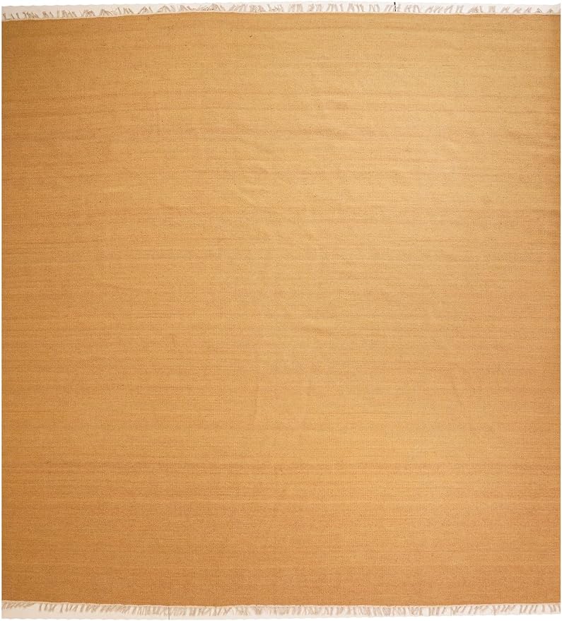 Rugsotic Carpets Hand Woven Flat Weave Kilim Wool ECO-Friendly Area Rugs - 10'x10', Square Shape, Gold Color, Solid Plain Design, Low Pile Handmade Area Rugs for Living Room, Bed Room (D00111)