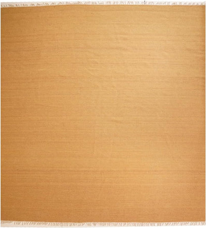 Rugsotic Carpets Hand Woven Flat Weave Kilim Wool ECO-Friendly Area Rugs - 10'x10', Square Shape, Gold Color, Solid Plain Design, Low Pile Handmade Area Rugs for Living Room, Bed Room (D00111)