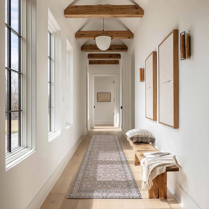 Kuden 2'6"x7' Runner Rug, Machine Washable Area Rug with Non-Slip Backing, Vintage Style, Soft, Easy Clean, Low Pile Rug for Hallway, Entryway, Kitchen, Bedroom