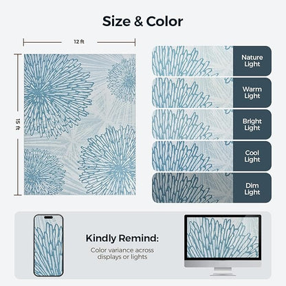 WITSHOCK 12x15 Washable Rug for Living Room,Modern Floral Distress Print Pattern Area Rugs,Stain Resistant with Non Slip Backing Carpet for Dining Room,Bedroom & Home Decor,Blue/Light Blue