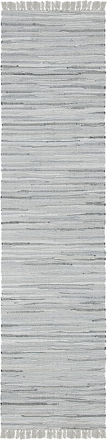 SAFAVIEH Rag Rug Collection Runner Rug - 2'3" x 20', Grey, Handmade Boho Stripe Cotton, Ideal for High Traffic Areas in Living Room, Bedroom (RAR121A)