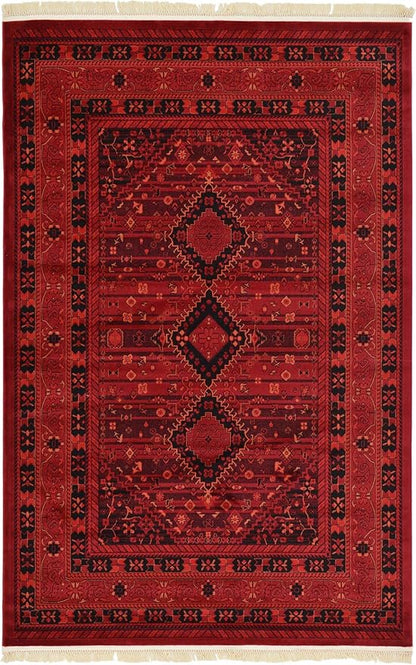 Unique Loom Tekke Collection Area Rug - Sheibani (6' 1" x 9' Rectangle, Red/ Black)