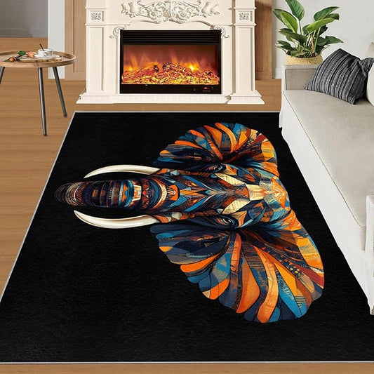 Indian Gods Rugs for Bedroom - 6x8 Area Rug - Ganesha Rugs for Living Room, Abstract 3D Ganesha Rug, Non-Slip Washable Home Decor Carpet