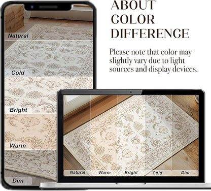 XWZO Runner Rug 2x6ft, Washable Hallway Runner with Non-Slip Backing, Spill Stain Resistant Floor Mat for Entryway Corridor Bedroom Kitchen Living Room, Soft Low-Pile Area Carpet, Beige