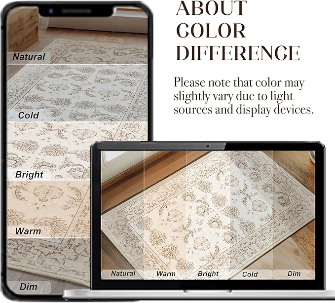 XWZO Runner Rug 2x10ft for Long Hallways, Washable Non-Slip Low Pile Area Rug with Rubber Backing, Spill Resistant Soft Vintage Floor Carpet for Kitchen Entryway Stair Landing Living Room, Beige