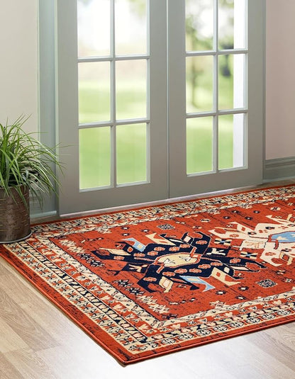 Unique Loom Taftan Collection Border Geometric Tribal Inspired Design Area Rug (6' 0 x 9' 0 Rectangular, Terracotta/ Ivory)