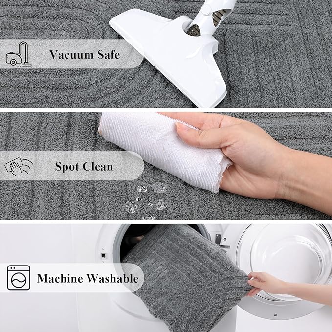 SHACOS Soft Fluffy High Low Pile Arch Pattern Area Rugs 5'3"x7'3" Non Slip Washable Modern Geometric Rug Stain Resistant Carpet for Living Room Bedroom Dining Room Nursery, Grey
