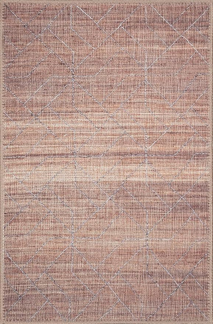 GLN Rugs Contemporary Collection - Machine Washable Area Rug, Contemporary Washable, Non Slip, Low Pile Chenille Rug, Living Room, Bedroom, Kitchen Rug (3' x 5' Terra/Brown)