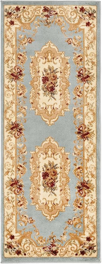 Rugs.com Chateau Collection Rug – 2' x 5' 3 Runner Light Blue Medium Rug Perfect for Hallways, Entryways