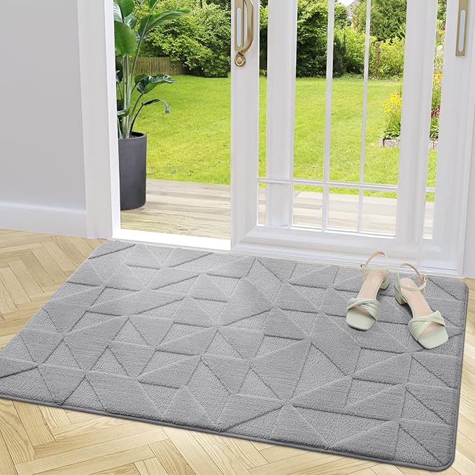 OLANLY Door Mats Indoor, Non-Slip, Absorbent, Dirt Resist, Entrance Washable Mat, Low-Profile Inside Entry Doormat for Entryway (48x32 inches, Grey)
