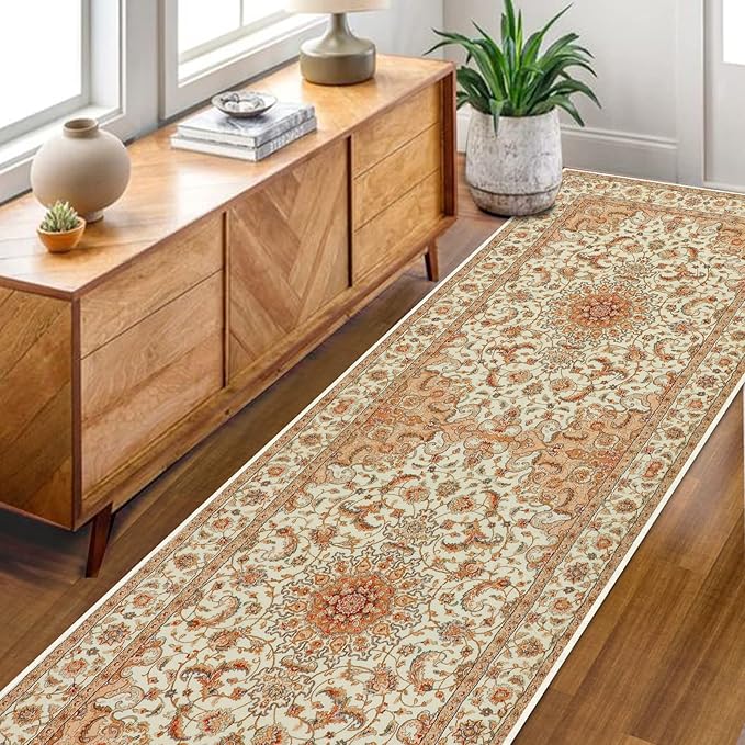 COMSLE Boho Washable Runner Rug for Hallway Faux Wool Small Kitchen Area Rug Distressed Throw Rug Non-Slip Laundry Room Carpet Runner for Entryway Indoor Bedroom, 2' x 8'
