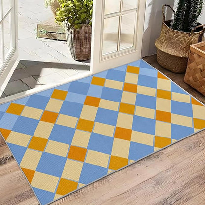 5x7 Rug Washable - Checkerboard Rugs for Living Room, Retro Geometric Non Slip Low Pile Area Rugs for Bedroom, Checkerboard Carpet Home Decor & Gifts