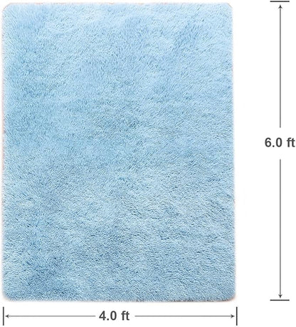 Beglad Fluffy Area Rugs 3 x 5 Feet, Modern Minimalist Style Shag Rugs, Non-Slip Indoor Carpet Soft Rugs for Bedroom, Living Room, Cobalt Blue