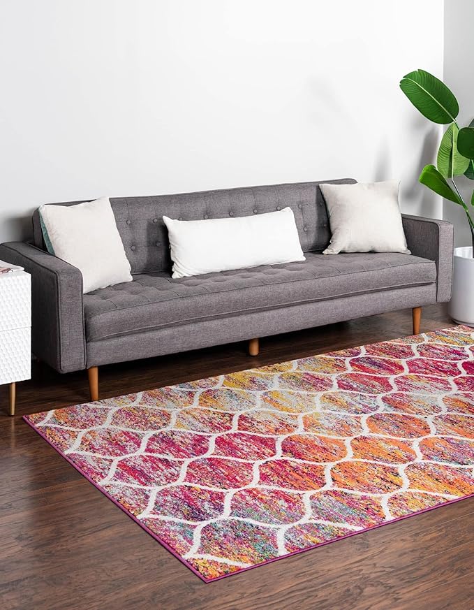 Rugs.com Lattice Frieze Collection Rug – 5' x 8' Multi Medium Rug Perfect for Living Rooms, Large Dining Rooms, Open Floorplans