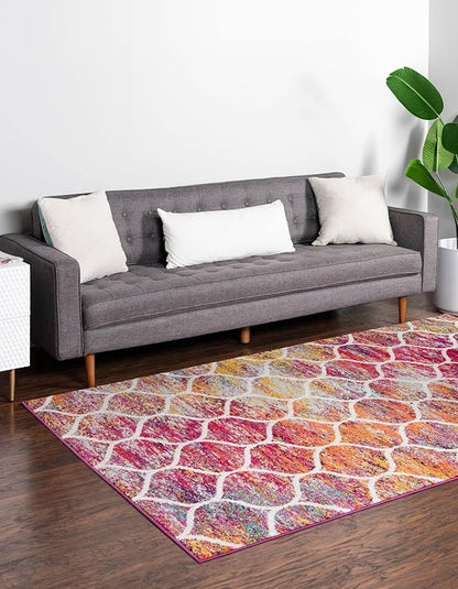 Rugs.com Lattice Frieze Collection Rug – 5' x 8' Multi Medium Rug Perfect for Living Rooms, Large Dining Rooms, Open Floorplans