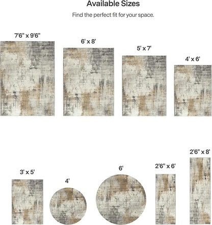 ReaLife Rugs Machine Washable Area Rug Runner - Living Room Bedroom Bathroom Kitchen Entryway Office - Padded Low Pile Stain Resistant Premium - Modern Abstract Contemporary - Quinn - Beige 3' x 5'