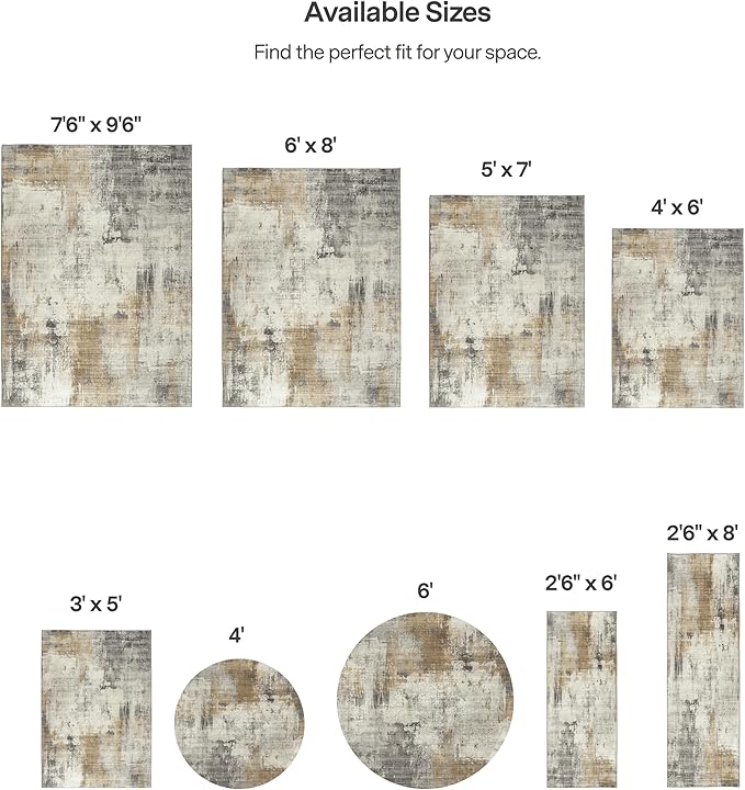 ReaLife Rugs Machine Washable Area Rug - Living Room Bedroom Bathroom Kitchen Entryway Office - Padded Low Pile Stain Resistant Premium - Modern Abstract Contemporary - Quinn - Beige 4' x 6'