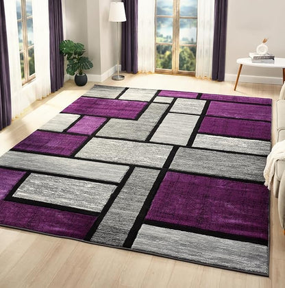 Geometric Area Rug - Decorative Home & Office Rug - Indoor Carpet for Living Room, Bedroom, Family or Dining Room - Non-Fading Polyester Material, Stain-Proof - Made in Turkey - Purple 5 x 7 ft