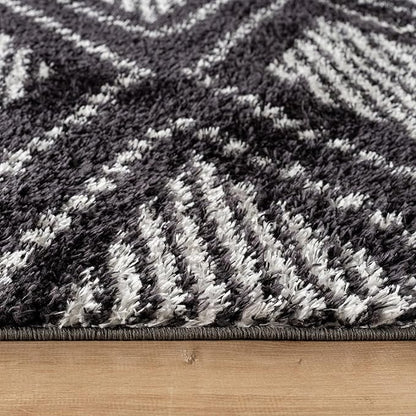 Rugshop Geometric Shag Runner Rug Anthracite Dark Gray and White 2' 3" x 12' Great for Long Hallways, Open Entryways, or Galley Kitchens