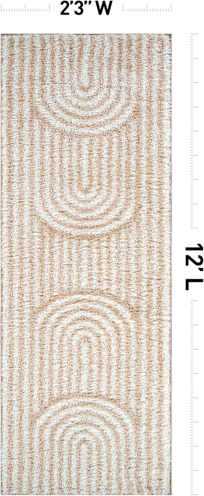 Rugshop Abstract Arch Shag Runner Rug Beige 2' 3" x 12' Great for Long Hallways, Open Entryways, or Galley Kitchens