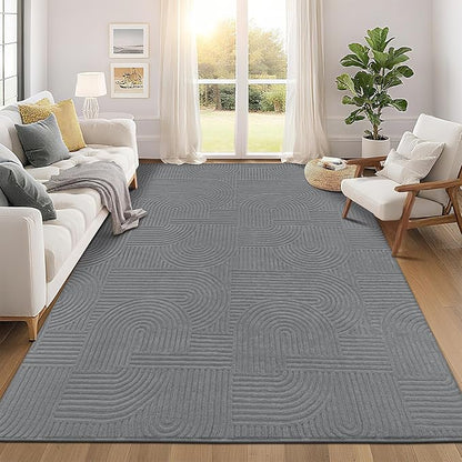 Pauwer 8x10 Washable Area Rugs for Living Room Modern Grey Solid Color Soft Fluffy Rugs for Bedroom Non Slip Boho Accent Indoor Mat Floor Carpet Cover for Kids Room Dining Room Kitchen Office