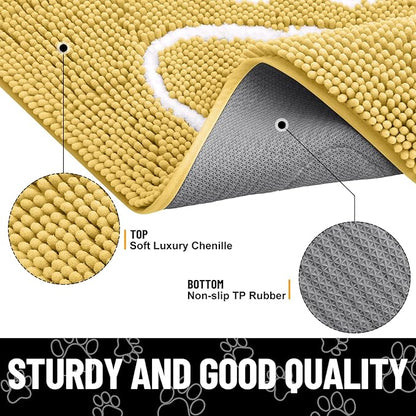 Smiry Dog Door Mat for Muddy Paws, Absorbent Dirt Trapper Non Slip Quick Dry Washable Chenille Mat for Mud Dogs, Entry Rug for Indoor and Outdoor (48x30 Inches, Yellow and White)