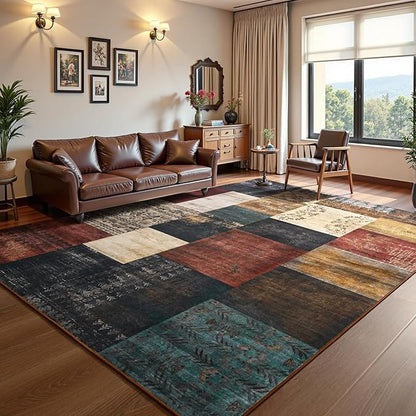DweIke Washable Area Rugs for Living Room, 5x7 Soft Bedroom Rugs, Geometric Print Non-Slip Modern Rug, Stain Resistant Throw Carpets for Office Nursery Dining Room Home Dorm Decor, Colorful