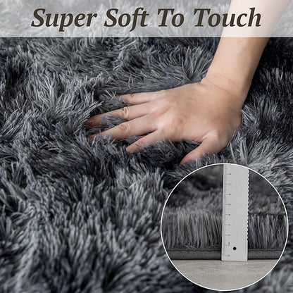 4x6 Area Rugs for Living Room Bedroom, Soft Fluffy Shaggy Bedside Rug, Indoor Floor Carpet for Kids Playroom, Dorms, Nursery Rooms, Home Decor (Tie-Dyed Dark Grey 4'x6')