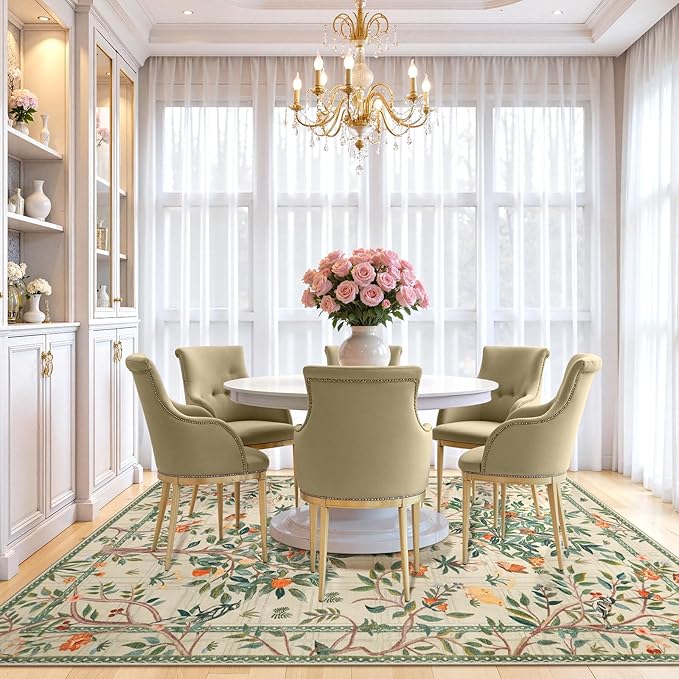 Morebes Washable 8x10 Area Rugs for Living Room, Boho Sage Green Rugs for Bedroom Non Slip, Soft Floral Indoor Floor Carpet for Dining Room Home Office Kids Playroom Foyer Nursery