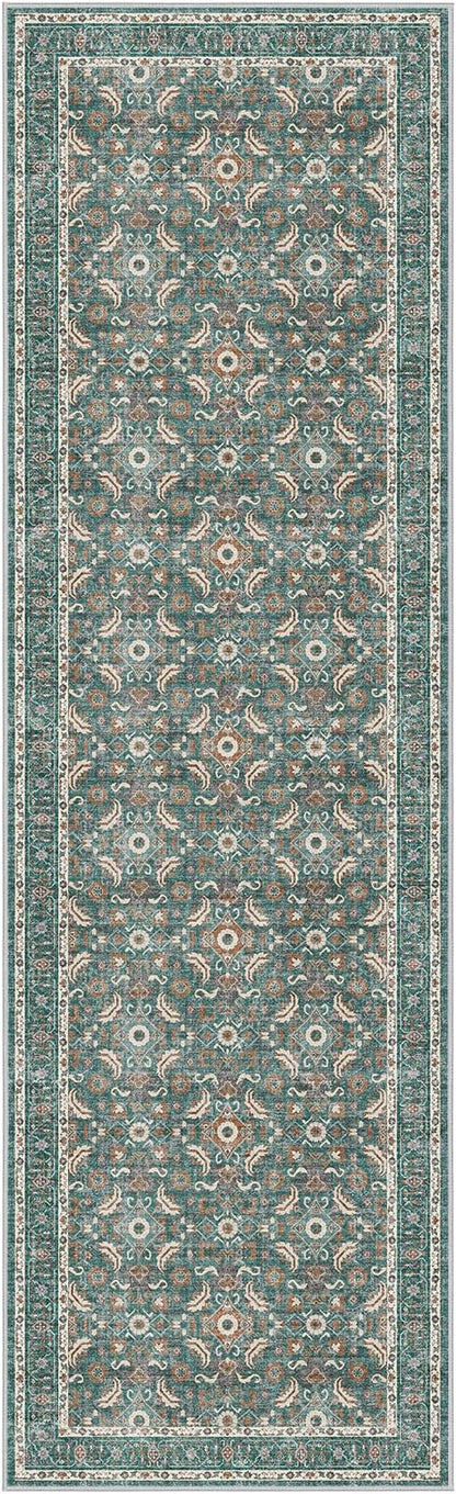 WITSHOCK Washable 3x10 Long Runners Rugs for Hallways,Vintage Neutral Hallway Rugs for Entryway Kitchen Bedroom,Vintage Farmhouse Home Decor(Teal Blue,3x10)