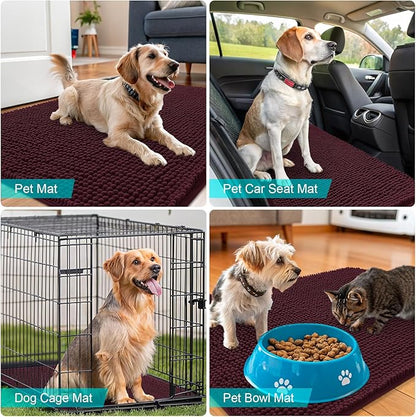 OLANLY Dog Door Mat for Muddy Paws 24x16, Absorbs Moisture and Dirt, Absorbent Non-Slip Washable Doormat, Quick Dry Chenille Mud Mat for Dogs, Entry Indoor Entryway Carpet for Inside Floor, Russet